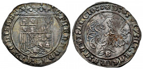 Catholic Kings (1474-1504). 1 real. Burgos. (Cal-305). Anv.: FERNANDVS : ET : hELISAB. Rev.: + D : G : REX : ET : REGINA : CAST : LEGIO : . Ag. 3,41 g...