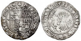 Catholic Kings (1474-1504). 1 real. Granada. (Cal-365). Anv.: FERNANDVS : ET hELISABET ◦ D. Rev.: + REX : ET REGINA : CAST ◦ LION ARAGON. Ag. 3,32 g. ...