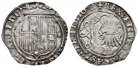 Catholic Kings (1474-1504). 1 real. Sevilla. (Cal-420). Anv.: (FERNAN)DVS : ET : ELISABET : D : G. Rev.: + REX : ET : REGINA : CASTELE : LEGIO : A. Ag...