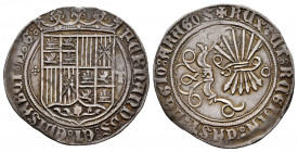 Catholic Kings (1474-1504). 1 real. Toledo. (Cal-465). Anv.: FERNANDVS : ET : ELISABET : D : G : . Rev.: + REX : ET : REGINA : CAST : LEGIO : ARAGO : ...