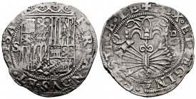 Catholic Kings (1474-1504). 4 reales. Sevilla. (Cal-564). Anv.: FERNANDVS ◦ ET ◦ ELISA. Rev.: + REX ◦ ET ◦ REGINA ◦ CASTELE ◦ LE. Ag. 13,52 g. Shield ...