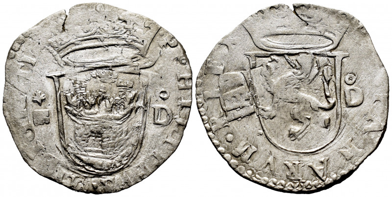 Philip II (1556-1598). Cuartillo. Segovia. D. (Cal-80 var). Anv.: Small aqueduct...