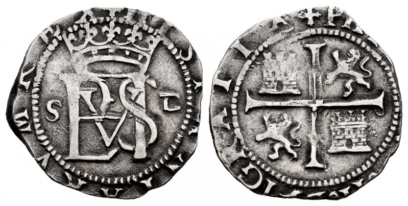 Philip II (1556-1598). 1/2 real. Sevilla. (Cal-151). Anv.: + HISPANIARVM REX. Re...