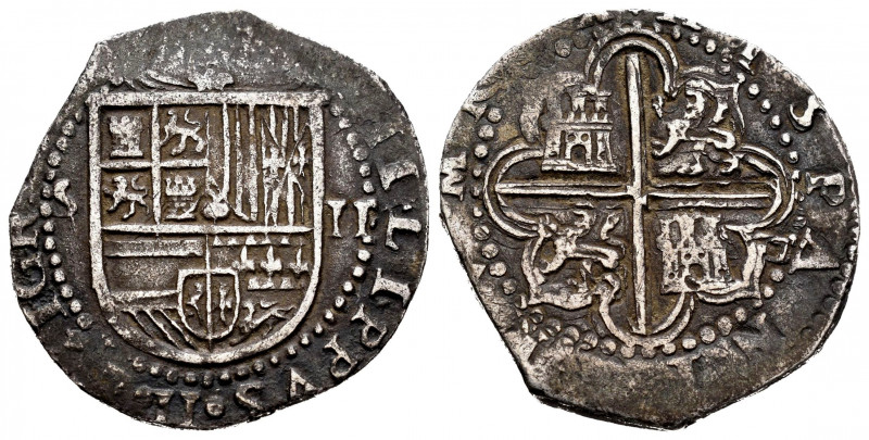 Philip II (1556-1598). 2 reales. Sevilla. (Cal-400). Ag. 6,71 g. "Square d" assa...