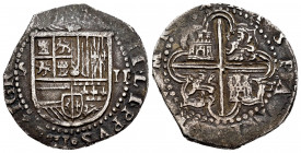 Philip II (1556-1598). 2 reales. Sevilla. (Cal-400). Ag. 6,71 g. "Square d" assayer. Patina. VF. Est...100,00. 


 SPANISH DESCRIPTION: Felipe II (...