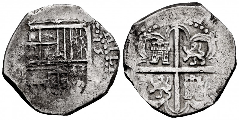 Philip II (1556-1598). 4 reales. 159.... ¿Sevilla?. (Cal-581/92). Ag. 13,76 g. K...