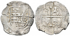 Philip II (1556-1598). 8 reales. México. F. (Cal-664 var). Ag. 26,89 g. Rectified assayer on M ?. Calicó does not cite this rectification. Very rare. ...