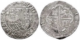 Philip II (1556-1598). 8 reales. Potosí. D. (Cal-654). Ag. 26,00 g. Rare. Almost VF. Est...700,00. 


 SPANISH DESCRIPTION: Felipe II (1556-1598). ...