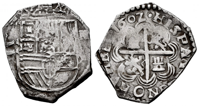 Philip III (1598-1621). 2 reales. 1602. Granada. M. (Cal-584 var). Ag. 6,80 g. T...
