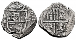 Philip III (1598-1621). 2 reales. 1600. Sevilla. B. (Cal-659). Ag. 6,23 g. OMNIVM type. Scarce. Almost VF. Est...175,00. 


 SPANISH DESCRIPTION: F...