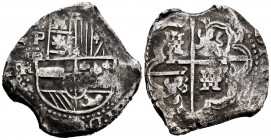 Philip III (1598-1621). 8 reales. Potosí. R. (Cal-912). Ag. 25,94 g. Five large fleurs-de-lis in the arms of Borgoña. Almost VF. Est...150,00. 


 ...