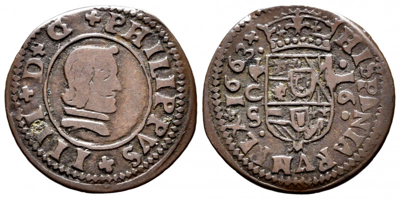 Philip IV (1621-1665). 16 maravedis. 1663. Córdoba. S. (Cal-442). Ae. 3,63 g. Ch...