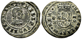 Philip IV (1621-1665). 16 maravedis. 1662. Coruña. R. (Cal-451). (Jarabo-Sanahuja-M115). Ae. 4,42 g. Scallop on the left. Date on obverse. Scarce. Cho...