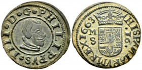 Philip IV (1621-1665). 16 maravedis. 1663. Madrid. S. (Cal-475). Ae. 4,83 g. Almost XF. Est...40,00. 


 SPANISH DESCRIPTION: Felipe IV (1621-1665)...