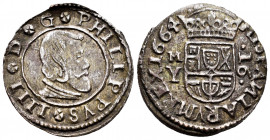 Philip IV (1621-1665). 16 maravedis. 1664. Madrid. S. (Cal-480). (Jarabo-Sanahuja-M389). Ae. 4,82 g. Original silvering. Choice VF. Est...60,00. 

...