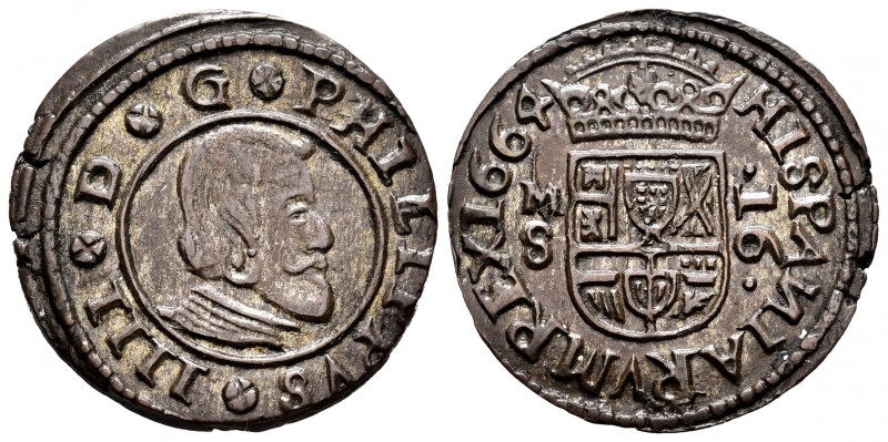 Philip IV (1621-1665). 16 maravedis. 1664. Madrid. S. (Cal-480). Ag. 4,39 g. XF....