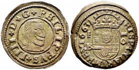 Philip IV (1621-1665). 16 maravedis. 1663. Segovia. BR. (Cal-489). Ae. 4,25 g. Almost XF/Choice VF. Est...40,00. 


 SPANISH DESCRIPTION: Felipe IV...