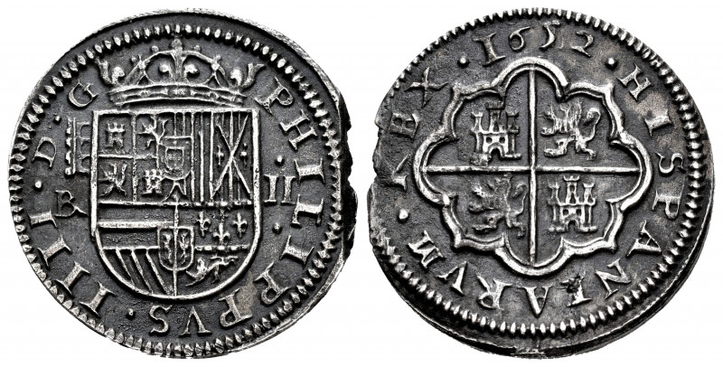 Philip IV (1621-1665). 2 reales. 1652. Segovia. BR. (Cal-964). Ag. 6,51 g. End o...