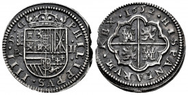 Philip IV (1621-1665). 2 reales. 1652. Segovia. BR. (Cal-964). Ag. 6,51 g. End of planchet. Scarce. Choice VF. Est...220,00. 


 SPANISH DESCRIPTIO...