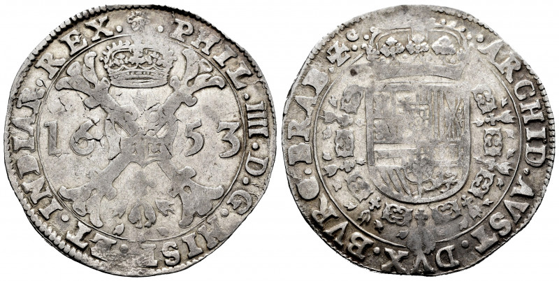 Philip IV (1621-1665). 1 patagon. 1653. Brussels. (Vti-1022). (Vanhoudt-645). Ag...