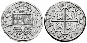 Charles II (1665-1700). 2 reales. 1684. Segovia. BR. (Cal-444). Ag. 5,35 g. The 8 of the date small and narrow, it looks like a 1. Almost VF. Est...25...