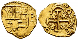 Charles II (1665-1700). 2 escudos. ND (1698-1699). Santa Fe de Nuevo Reino. (Tauler-218a similar). (Restrepo-28). Au. 6,77 g. Interchanged upper quart...