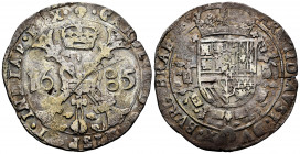 Charles II (1665-1700). 1 patagon. 1685. Brussels. (Vti-423). (Dav-4491). Ag. 27,69 g. Unusual 8 of the date made with two separate roundels. Scratch ...