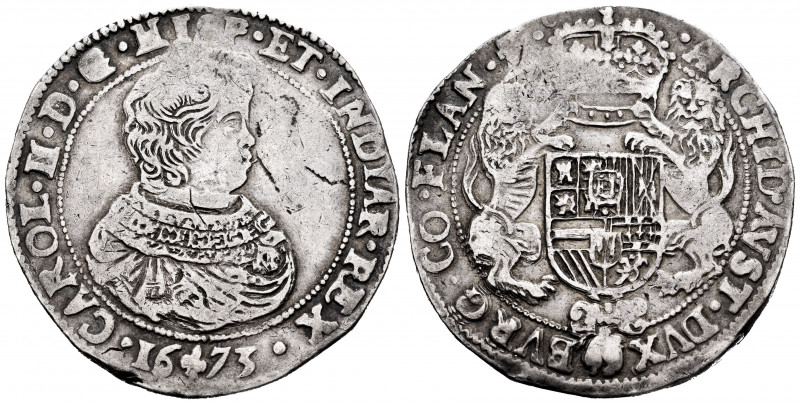 Charles II (1665-1700). 1 ducaton. 1673. Bruges. (Vti-529). (Vanhoudt-692BG). Ag...