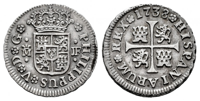 Philip V (1700-1746). 1/2 real. 1738. Madrid. JF. (Cal-185). Ag. 1,56 g. Choice ...