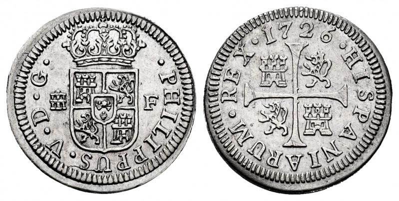 Philip V (1700-1746). 1/2 real. 1726. Segovia. F. (Cal-331). Ag. 1,34 g. Almost ...