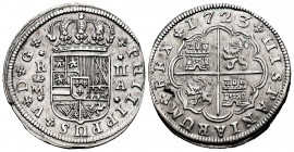 Philip V (1700-1746). 2 reales. 1723. Madrid. A. (Cal-777). Ag. 5,39 g. Choice VF. Est...70,00. 


 SPANISH DESCRIPTION: Felipe V (1700-1746). 2 re...