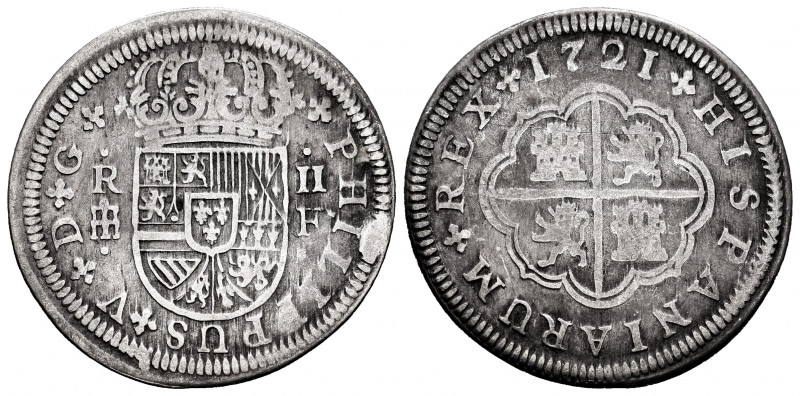 Philip V (1700-1746). 2 reales. 1721. Segovia. F. (Cal-954). Ag. 4,75 g. Choice ...