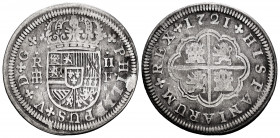 Philip V (1700-1746). 2 reales. 1721. Segovia. F. (Cal-954). Ag. 4,75 g. Choice F. Est...40,00. 


 SPANISH DESCRIPTION: Felipe V (1700-1746). 2 re...