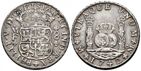 Philip V (1700-1746). 8 reales. 1742. México. MF. (Cal-1461). Ag. 26,96 g. Almost XF. Est...350,00. 


 SPANISH DESCRIPTION: Felipe V (1700-1746). ...
