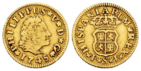 Philip V (1700-1746). 1/2 escudo. 1745. Sevilla. PJ. (Cal-1651). Au. 1,73 g. Third king´s bust. Almost VF. Est...140,00. 


 SPANISH DESCRIPTION: F...