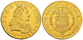Philip V (1700-1746). 8 escudos. 1729. Sevilla. (Cal-2303). (Cal onza-526). Au. 27,12 g. Without mintmark and value indication. Name of the king PHILP...