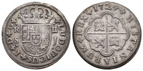 Luis I (1724). 2 reales. 1724. Sevilla. J. (Cal-29). Ag. 5,60 g. Legend LUDOUICUS. Repaired welding on edge at 12 o´clock. Tone. Rare. Choice VF. Est....