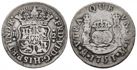Ferdinand VI (1746-1759). 2 reales. 1751. México. M. (Cal-291). Ag. 6,46 g. Almost VF/Choice F. Est...60,00. 


 SPANISH DESCRIPTION: Fernando VI (...