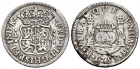 Ferdinand VI (1746-1759). 2 reales. 1755. México. M. (Cal-297). Ag. 6,67 g. Minor scratches on obverse. Light stains. Almost VF. Est...40,00. 


 S...