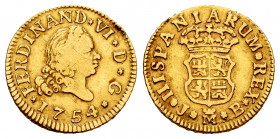 Ferdinand VI (1746-1759). 1/2 escudo. 1754. Madrid. JB. (Cal-557). Au. 1,75 g. Third king´s bust. Almost VF/VF. Est...120,00. 


 SPANISH DESCRIPTI...
