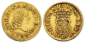 Ferdinand VI (1746-1759). 1/2 escudo. 1755. Madrid. JB. (Cal-558). Au. 1,75 g. Third king´s bust. Choice VF. Est...150,00. 


 SPANISH DESCRIPTION:...