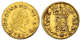 Ferdinand VI (1746-1759). 1/2 escudo. 1757. Madrid. JB. (Cal-561). Au. 1,76 g. Fourth bust. Choice VF. Est...150,00. 


 SPANISH DESCRIPTION: Ferna...