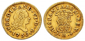 Ferdinand VI (1746-1759). 1/2 escudo. 1759. Madrid. J. (Cal-566). Au. 1,75 g. Fourth bust. Choice VF. Est...160,00. 


 SPANISH DESCRIPTION: Fernan...