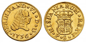 Ferdinand VI (1746-1759). 1/2 escudo. 1756. Sevilla. JB. (Cal-580). Au. 1,74 g. Third king´s bust. Choice VF. Est...150,00. 


 SPANISH DESCRIPTION...