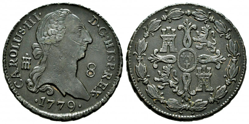 Charles III (1759-1788). 8 maravedis. 1779. Segovia. (Cal-76). Ae. 11,98 g. Scra...