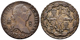 Charles III (1759-1788). 8 maravedis. 1784. Segovia. (Cal-80). Ae. 11,47 g. Choice VF. Est...60,00. 


 SPANISH DESCRIPTION: Carlos III (1759-1788)...