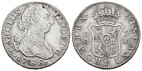 Charles III (1759-1788). 2 reales. 1788. Madrid. M. (Cal-640). Ag. 5,88 g. Choice F. Est...35,00. 


 SPANISH DESCRIPTION: Carlos III (1759-1788). ...