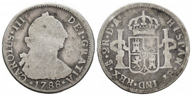 Charles III (1759-1788). 2 reales. 1788. Santiago. DA. (Cal-769). Ag. 5,94 g. Rare. Almost F/F. Est...100,00. 


 SPANISH DESCRIPTION: Carlos III (...