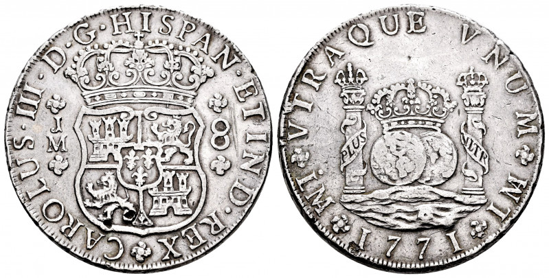 Charles III (1759-1788). 8 reales. 1771. Lima. JM. (Cal-1032). Ag. 26,76 g. Two ...