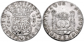 Charles III (1759-1788). 8 reales. 1771. Lima. JM. (Cal-1032). Ag. 26,76 g. Two knocks on obverse. Hairlines. Choice VF. Est...220,00. 


 SPANISH ...